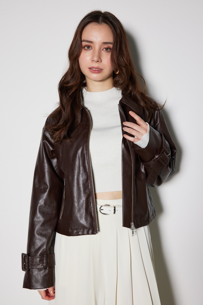 rienda | フェイクレザーショートZIPジャケット (ジャケット ) |SHEL