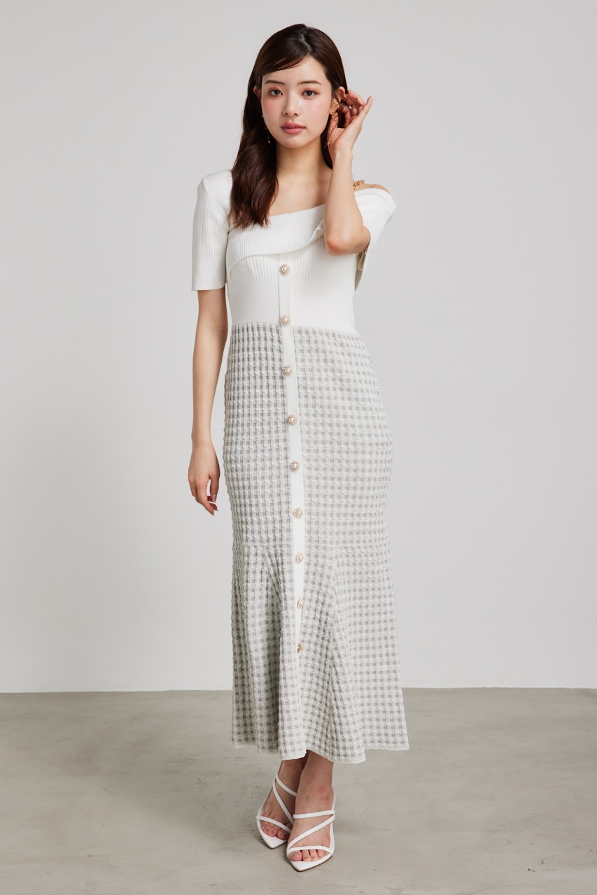 rienda | アシンメトリーツイードハーフKnit OP (ワンピース(ロング