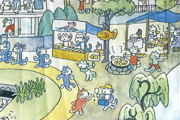 11ぴきのねこ マラソン大会 フェイスタオル | 絵本ナビ | グッズ・通販