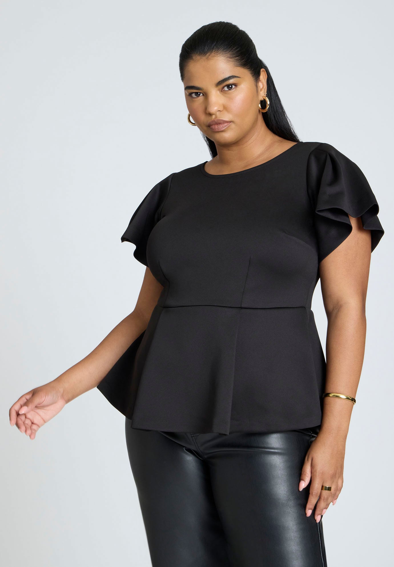 Flare Sleeve Peplum Top for Office Wear, 4474529 | ELOQUII