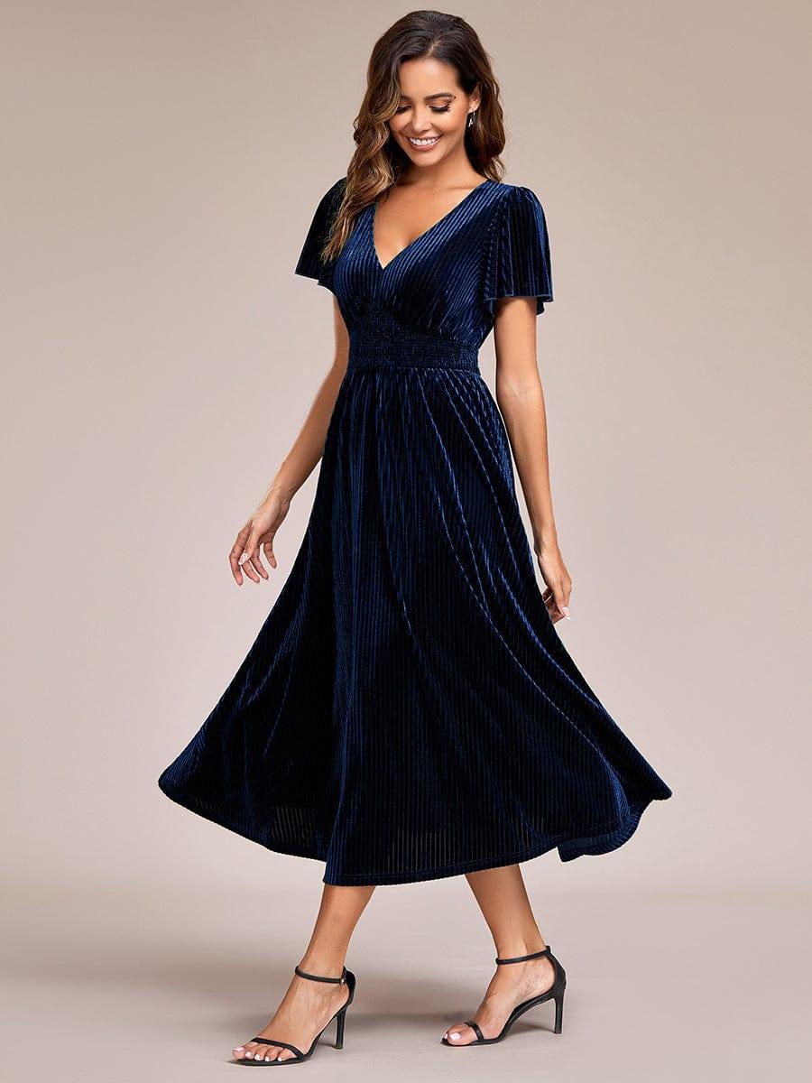 Graceful V-Neck Waist Design Velvet Midi Bridesmaid Dress - Ever