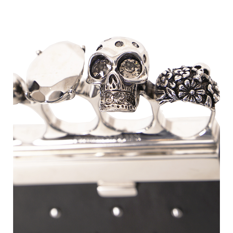 NEW $2990 ALEXANDER MCQUEEN Black SILVER SPIKE STUDDED KNUCKLE 4