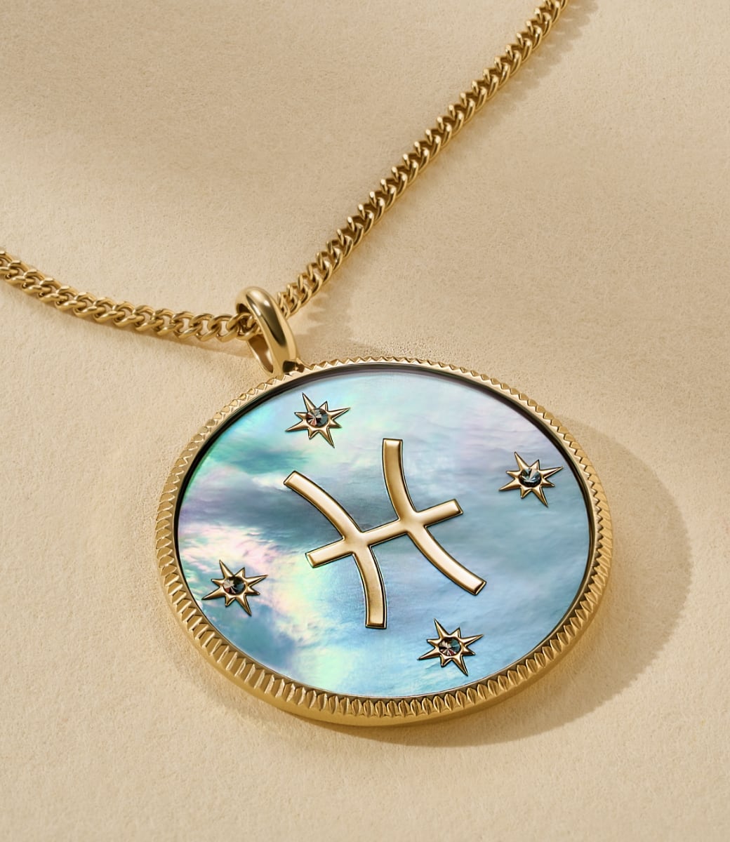Pisces Sutton Zodiac Gold-Tone Stainless Steel Green Mother-of