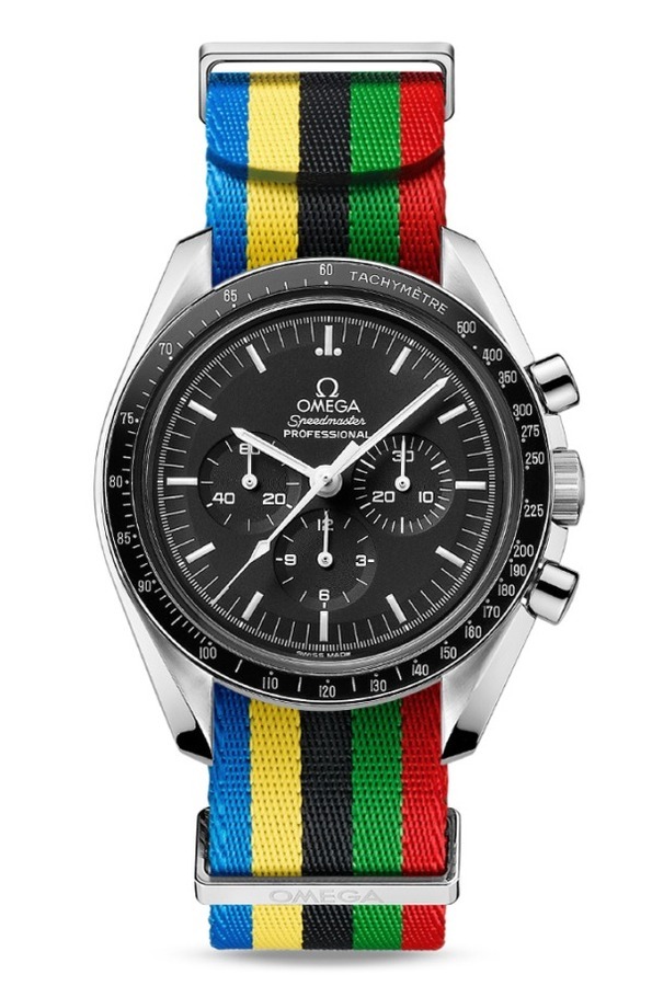 オメガの新色NATOストラップ、全24種類の国旗と五輪カラー