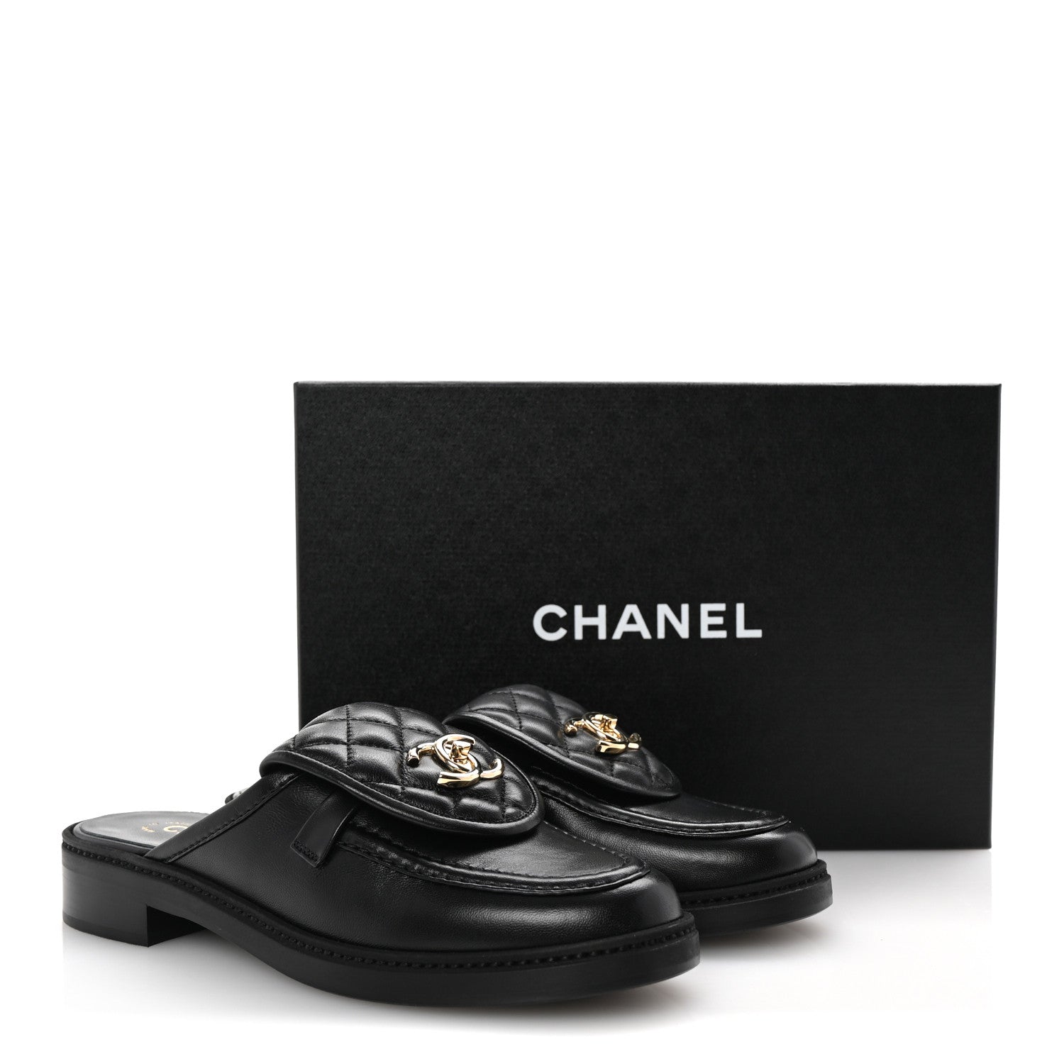 Chanel Lambskin Quilted CC Turnlock Mules 38.5 Black 1709567