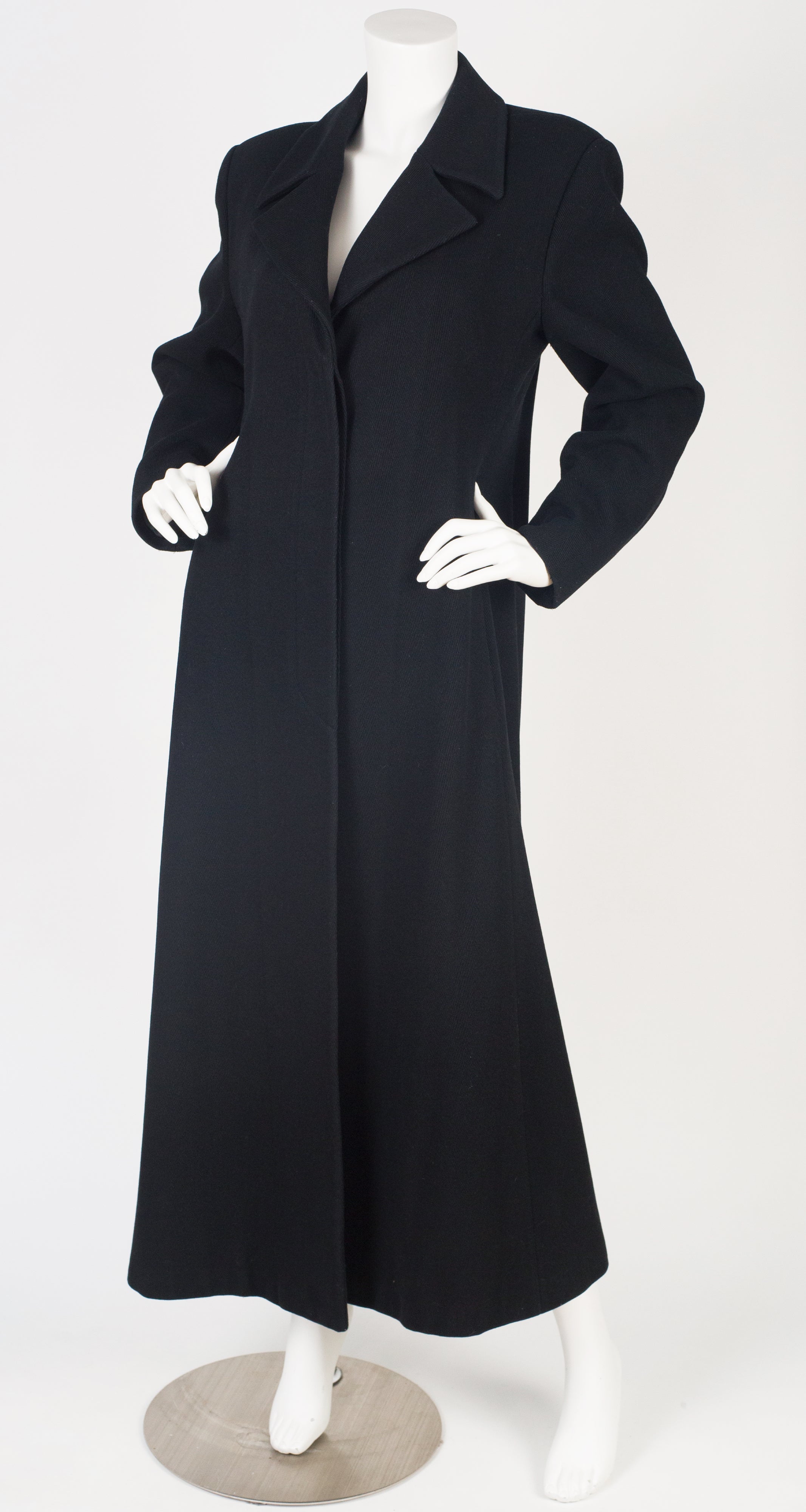 Emporio Armani 1990s Minimalist Black Wool Floor Length Coat
