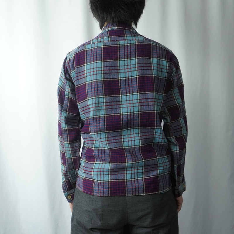 50s 50年代 開襟シャツ ループカラー 水色 ライトブルー ネイビー 紺