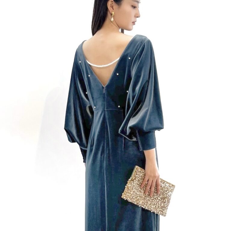 Ameri VINTAGE】BACK OPEN PEARL VELOUR DRESS | FIORI