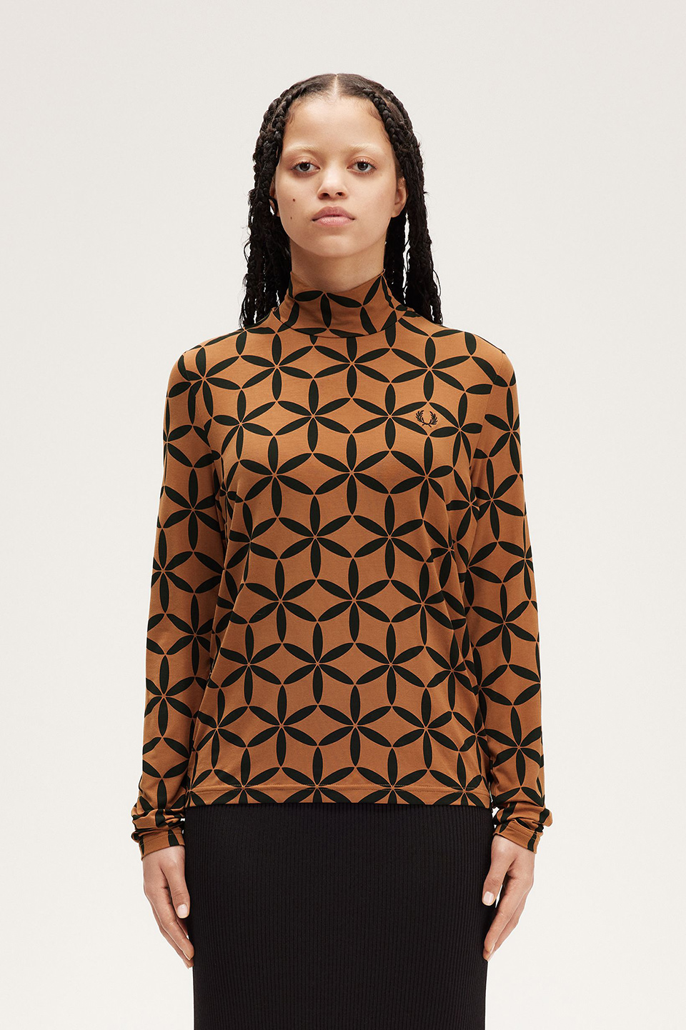 Printed Mock Neck Top(10 X20：MARMALADE): | FRED PERRY JAPAN
