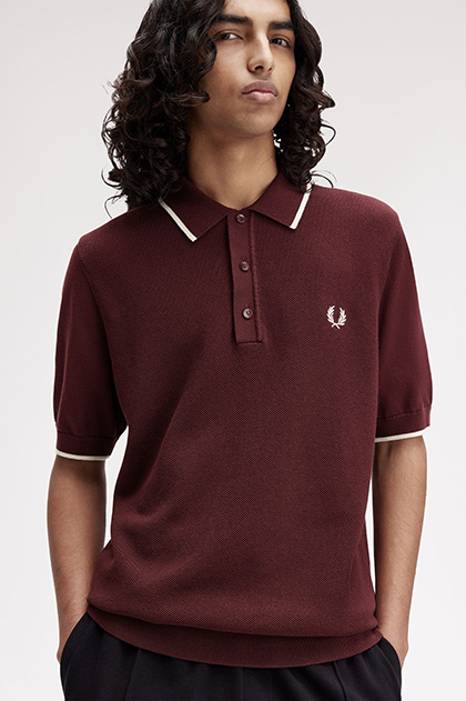 Pique Stitch Knitted Polo Shirt(M 597：OX BLOOD / ECRU): | FRED