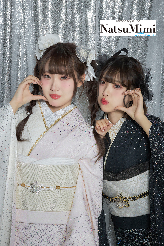 NatsuMimiブランド振袖 無地 黒 キラキラ グリッター シンプル 目立つ
