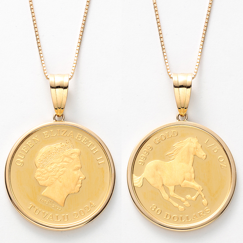 純金関連商品 24金/18金ホースコインネックレス1/5オンス（エリザベス