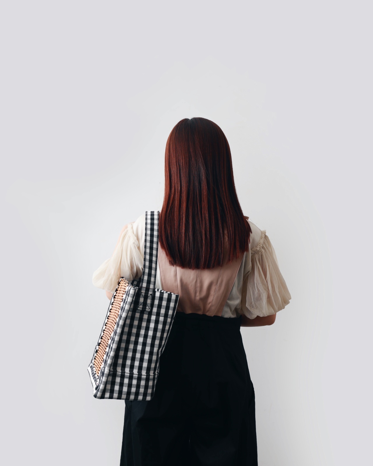 ebagos エバゴス ギンガム・ワンハンドルトート M