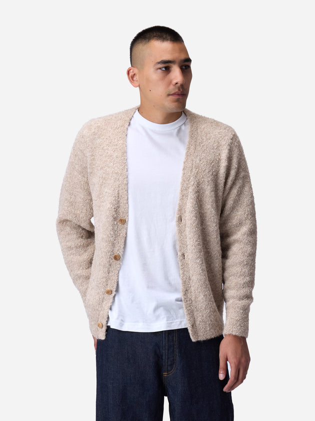 V-Neck Cardigan ~ Khaki Boucle Alpaca – 3sixteen