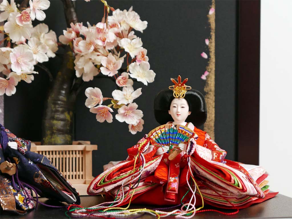 桜模様の金襴衣装雛人形月桜親王収納飾りが安い 雛人形収納飾り～広島