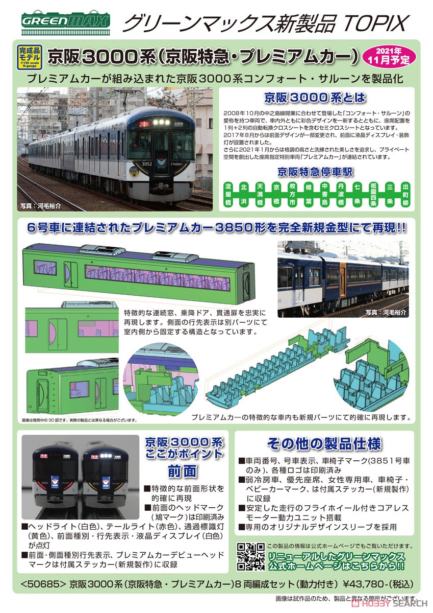 京阪 3000系 (京阪特急・プレミアムカー) 8両編成セット (動力付き) (8