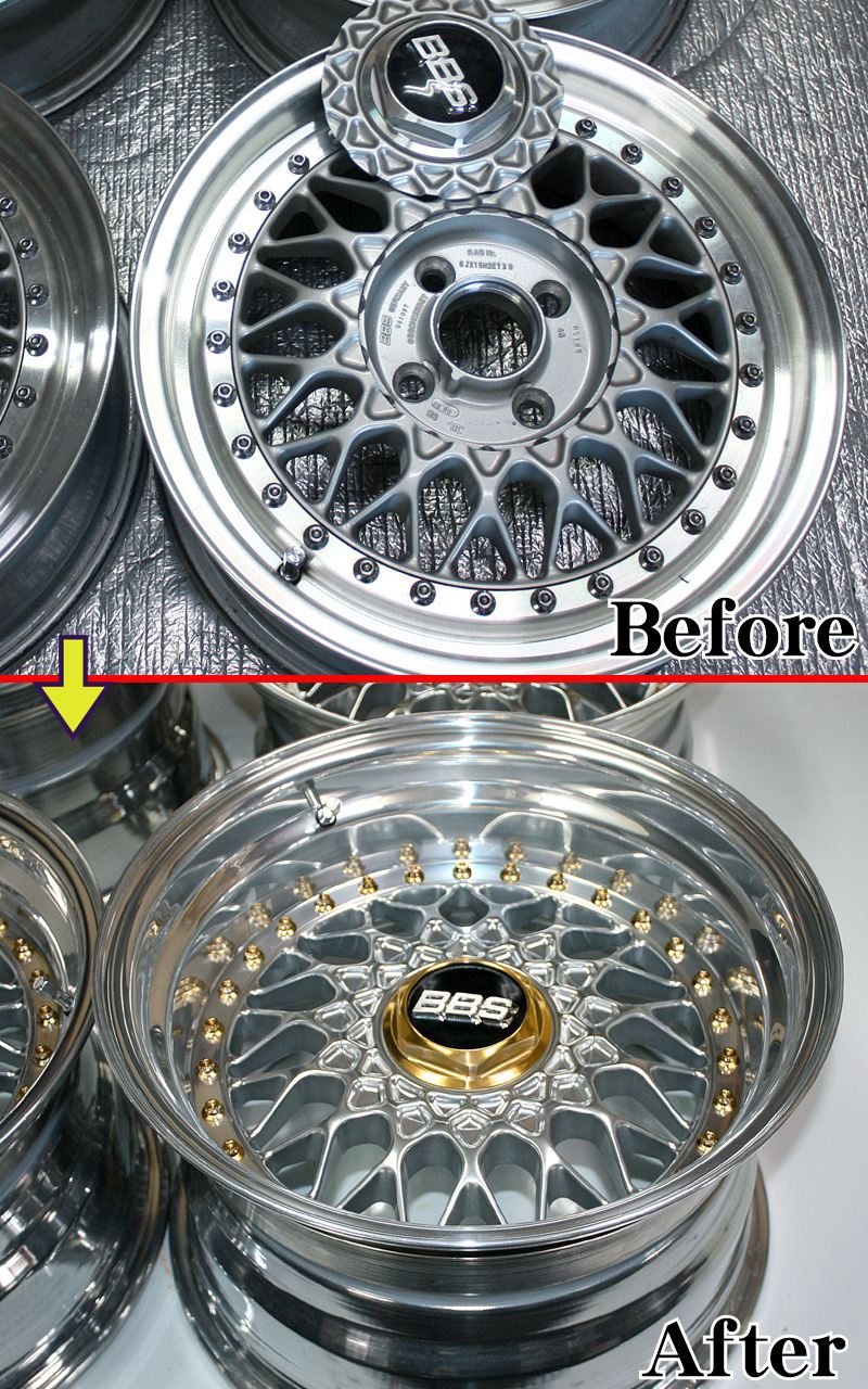 BBS-RS15インチ 100-4H 新品深リム交換！フルミラーポリッシュ