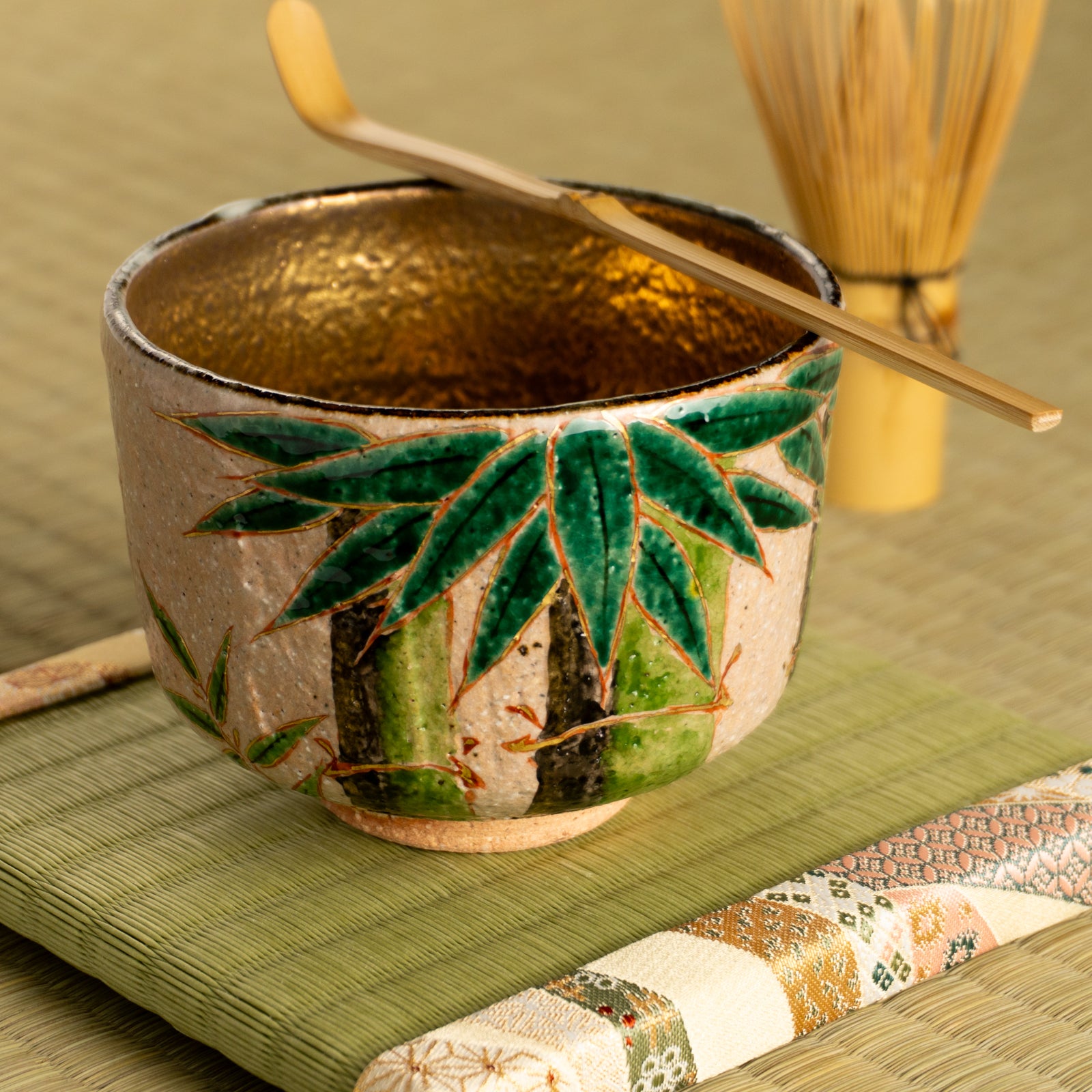 京都 清水焼】抹茶碗 灰釉内金