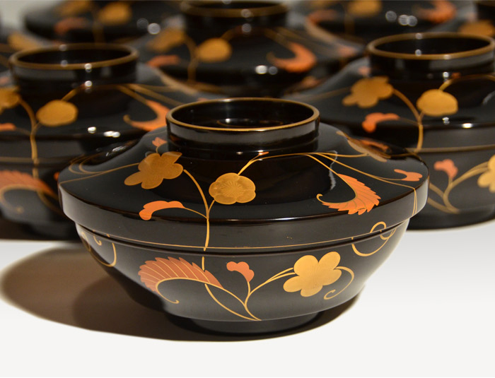 輪島塗 梅唐草蒔絵 煮物椀 10客 共箱 | 古美術ささき