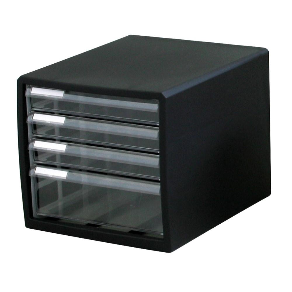 LIFELEX レターケース A4判 浅型3段＋深型1段 ブラック(浅型3段＋