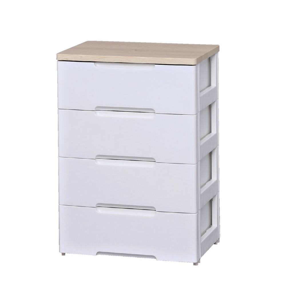 ジェイ・イー・ジェイ 木製天板ワイドチェスト4段 ホワイト の通販