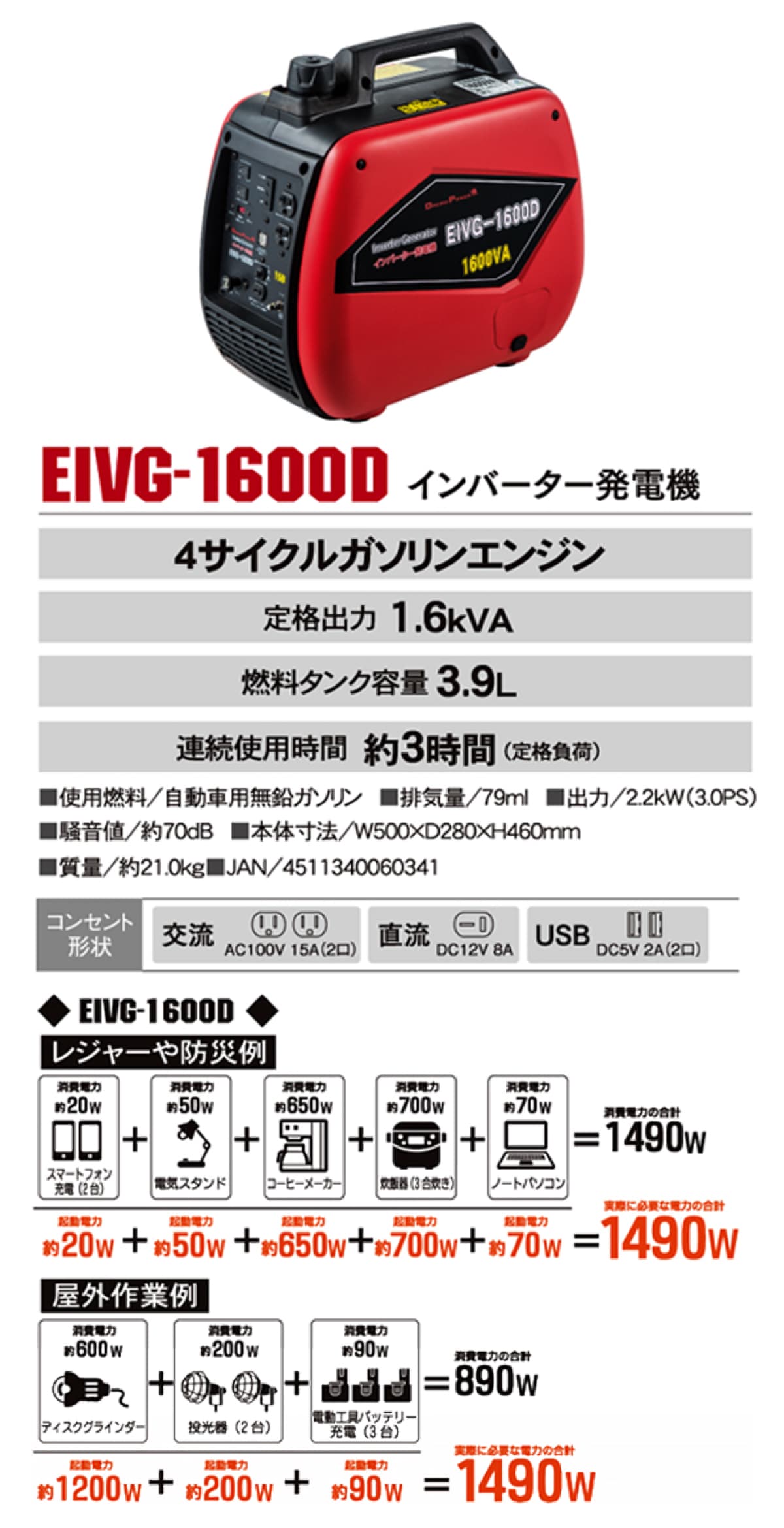 ナカトミ DREAM POWER インバーター発電機 50／60Hz