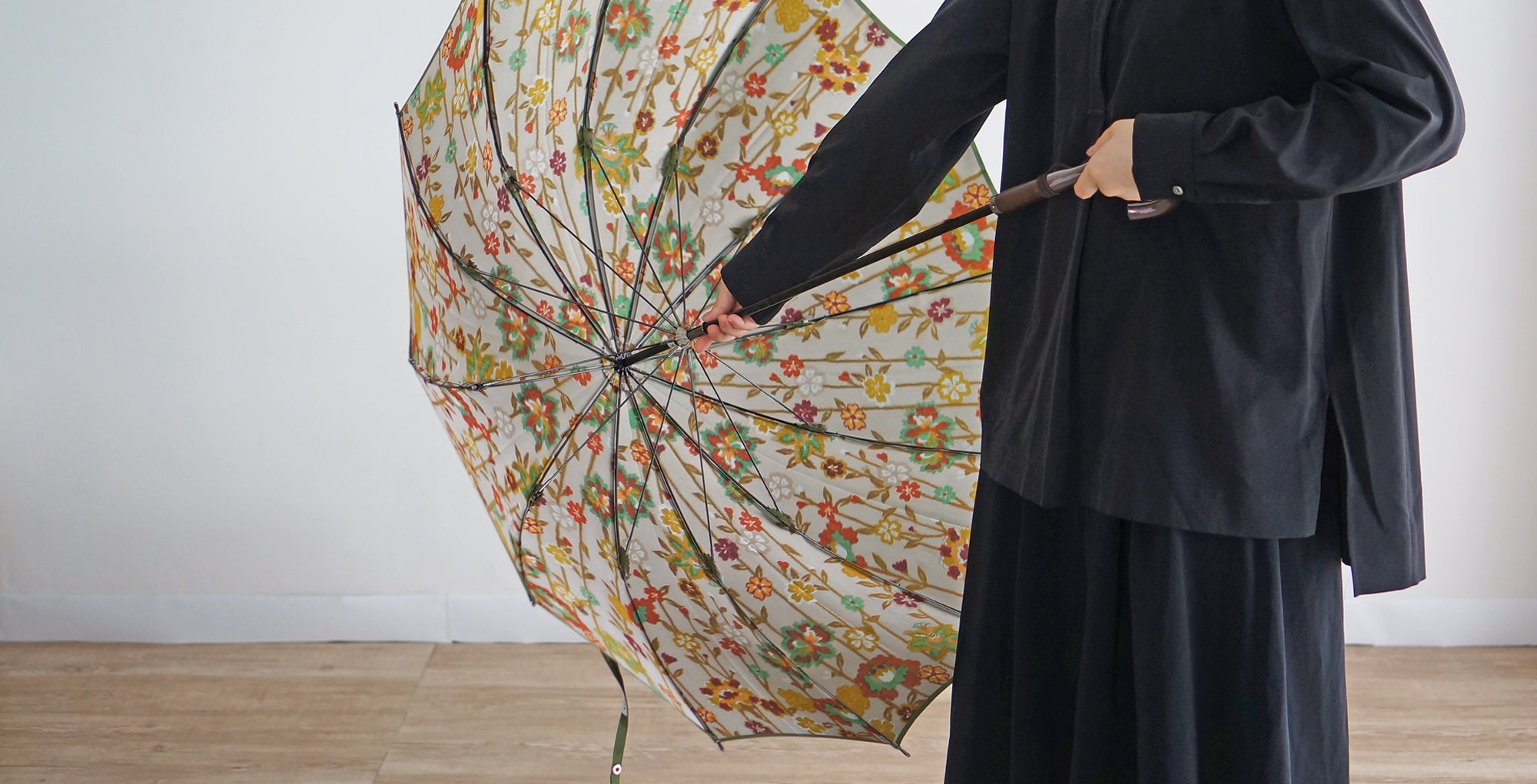華やかな花柄を甲州のほぐし織で表現した雨傘・雨晴兼用傘(長傘) – 傘