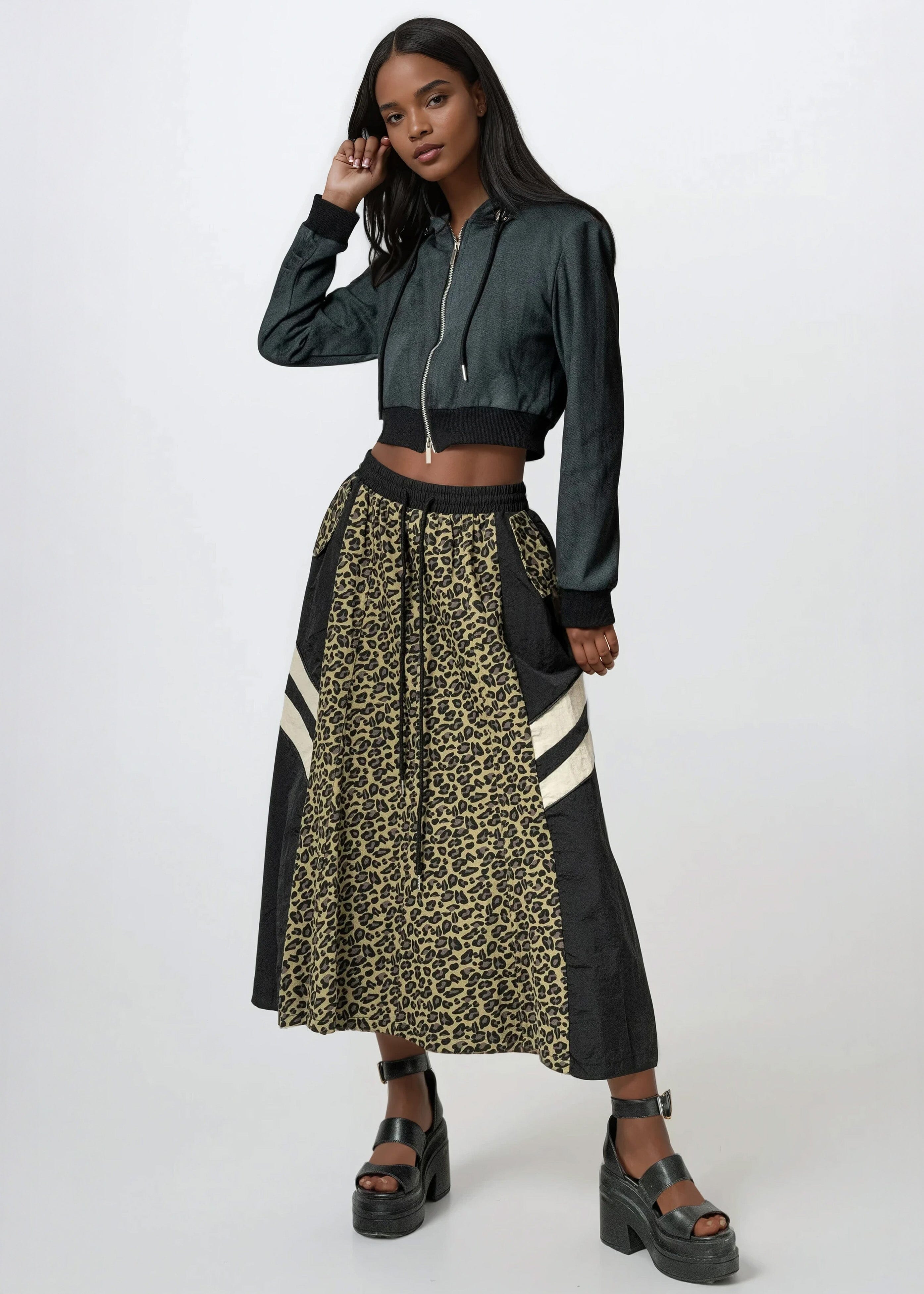 Athleisure Striped Leopard Print Skirt - Kate Hewko