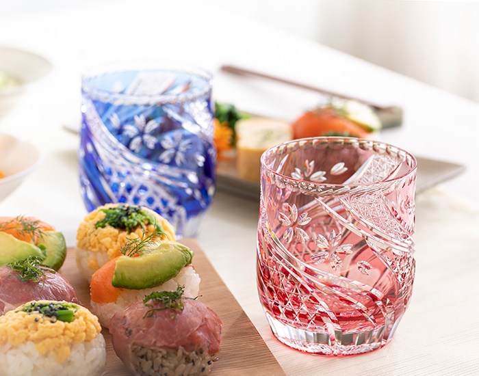 江戸切子 ペアロックグラス＜桜流＞ | カガミクリスタル