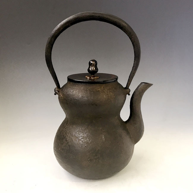 hn972 般若勘渓作 瓢形鉄瓶 唐銅蓋 約1.3L【日本製・