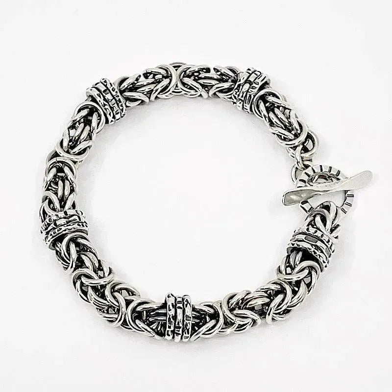 Sterling Silver Byzantine Chainmail Bracelet with Spinners