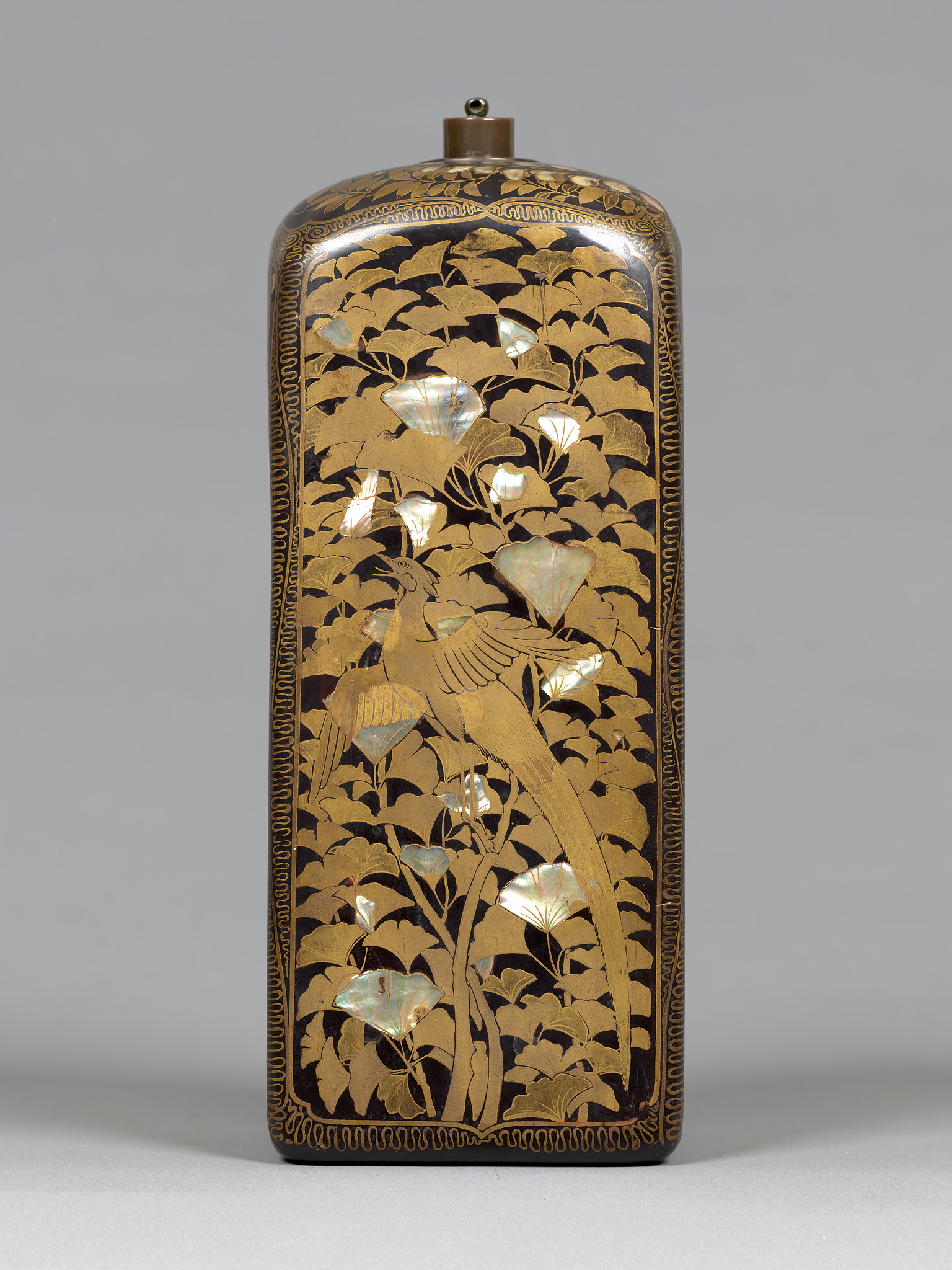 Y3113-2 大正期 漆器 金蒔絵 菓子器 18.3㎝ 共箱 Y3113-2 大正期 漆器