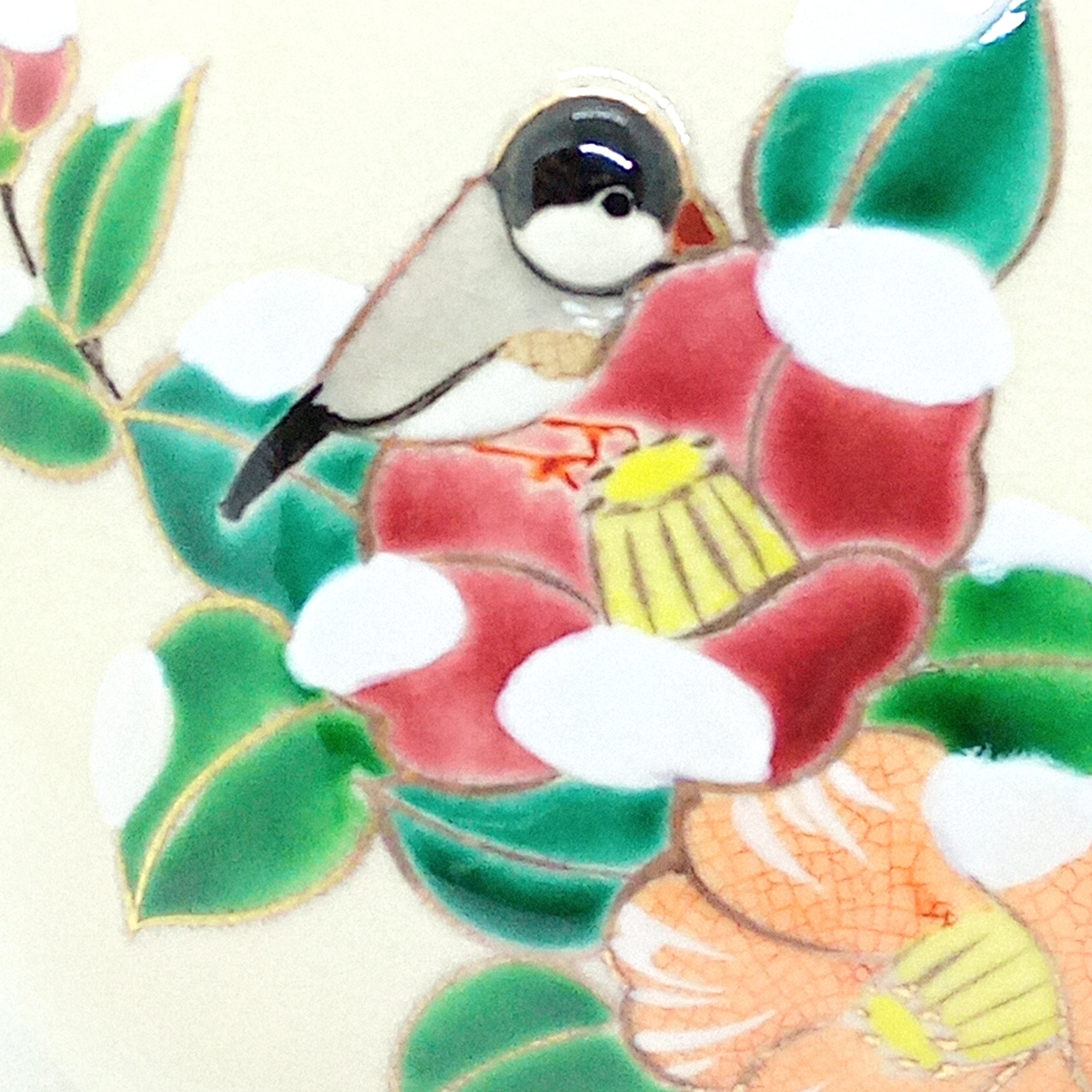 色絵『雪椿に文鳥』抹茶盌（ぷっくりシリーズ） / ことよりモール