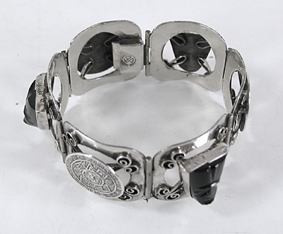 Vintage Mexican Black Onyx Hinged Link bracelet size 6 1/4 with