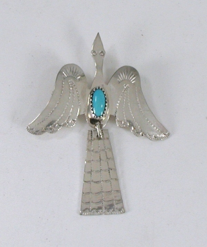 Louise Yazzie Navajo Peyote Bird Pin Sterling Silver and Turquoise