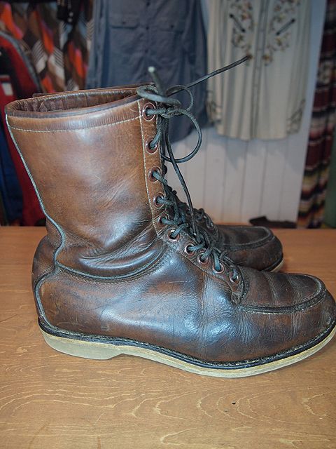 1960s【CHIPPEWAチペワ】刺繍黒タグ編上げワークブーツ - 古着屋