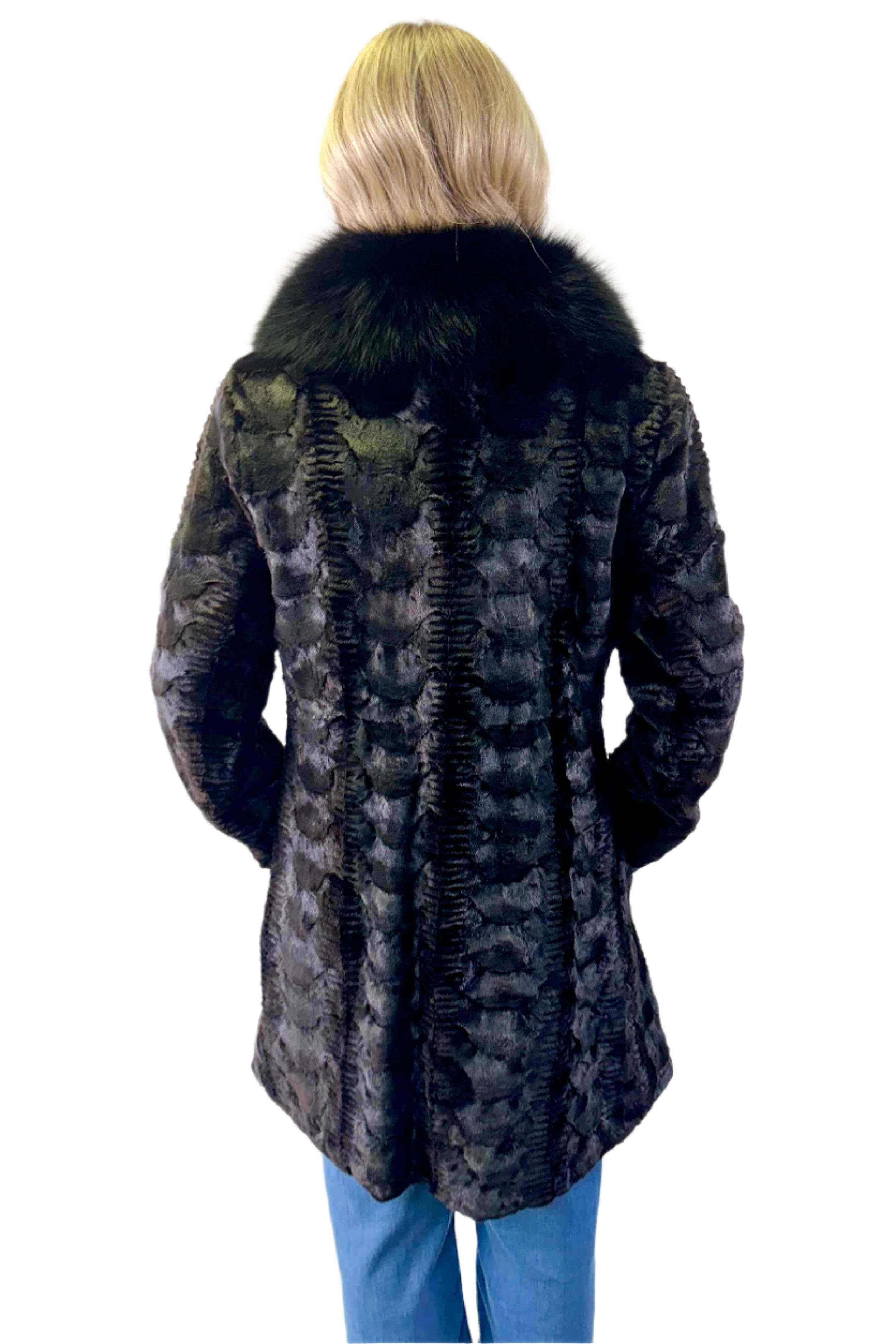Sheared Sectioned Mink Fur Stroller with Fox Fur Shawl Collar