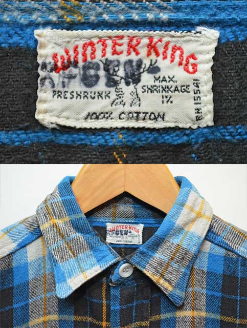 50's WINTER KING マチ付きネルシャツ - used&vintage box Hi-smile