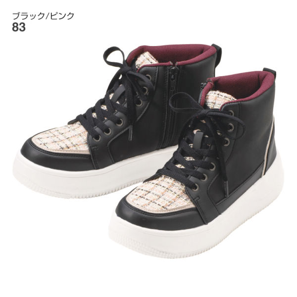 レディースツイード調ミッドカットスニーカー(サイドファスナー付