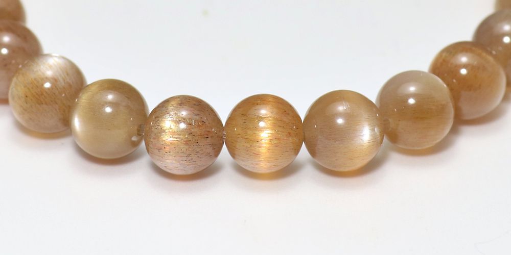 高品質++]ゴールデンサンムーンストーンブレスレット（約7.5mm玉