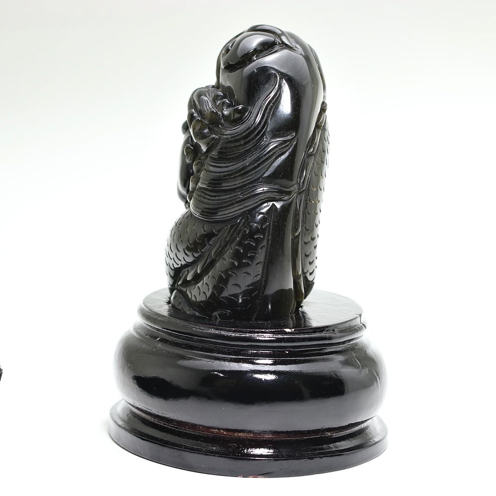 高品質]メキシコ産ゴールデンオブシディアン黒曜石/(辰)龍彫刻（全高約