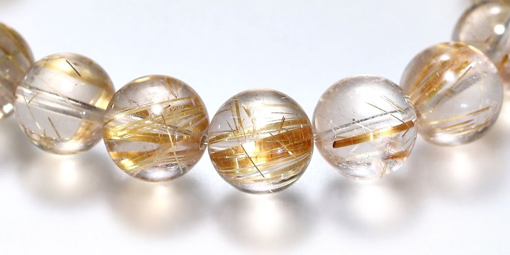 高品質+]ゴールドルチルクォーツブレスレット（約11mm玉） - 埼玉県