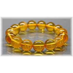 高品質]天然アンバーブレスレット（約13mm玉・鑑別書付） - 埼玉県吉川