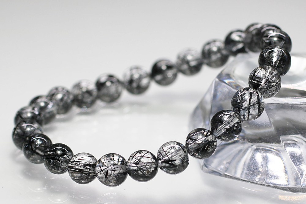 高品質]ブラックトルマリンインクォーツブレスレット（約7mm玉