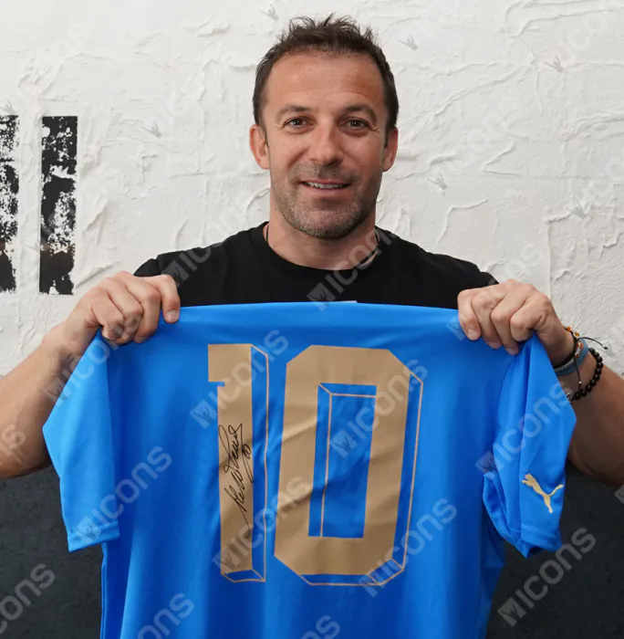 Alessandro Del Piero Back Signed Modern Italy Home Shirt with Fan