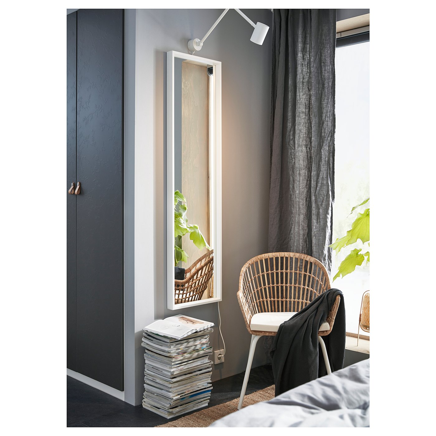 NISSEDAL mirror, white, 40x150 cm (153/4x59