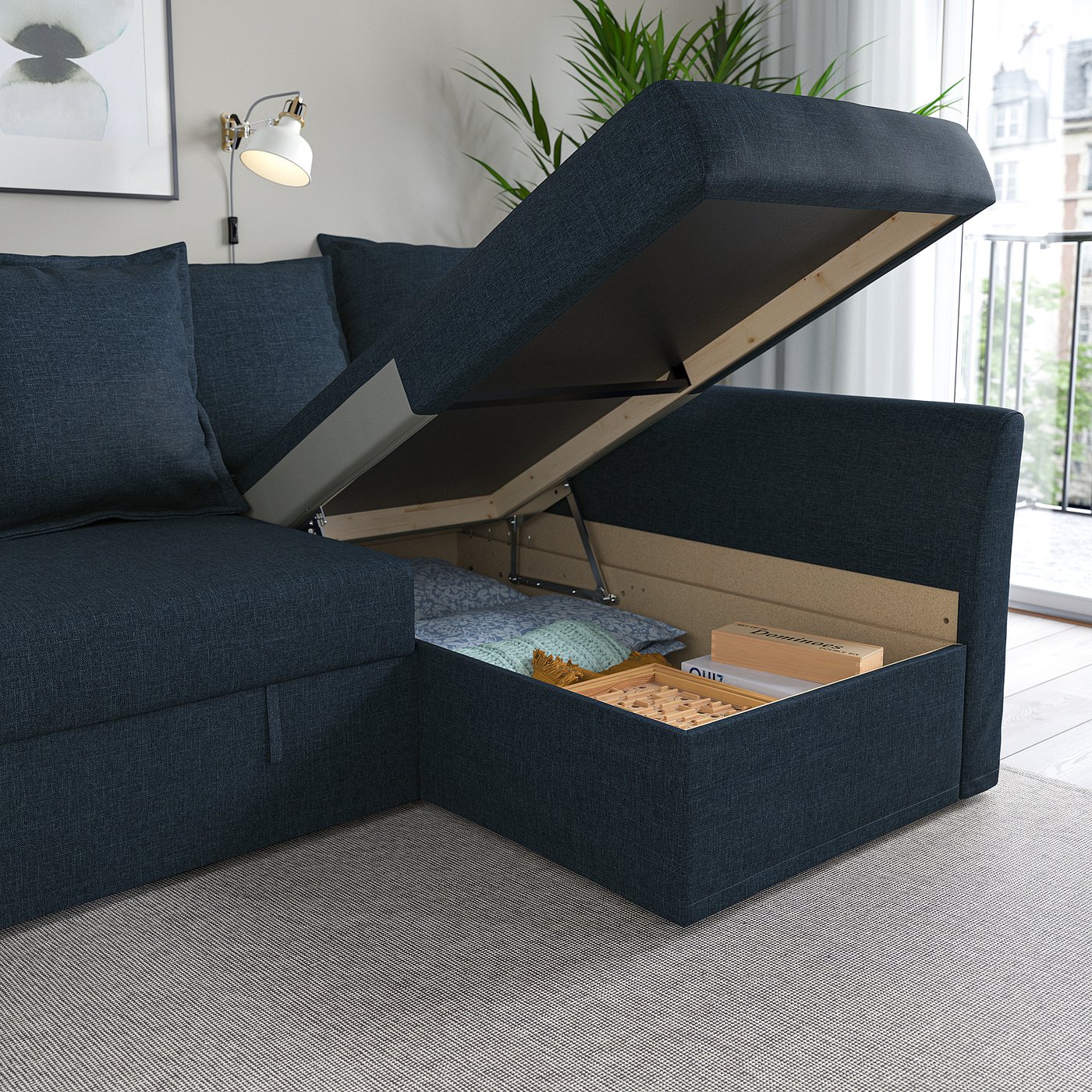 HOLMSUND ホルムスンド コーナーソファベッド, キランダ ダークブルー