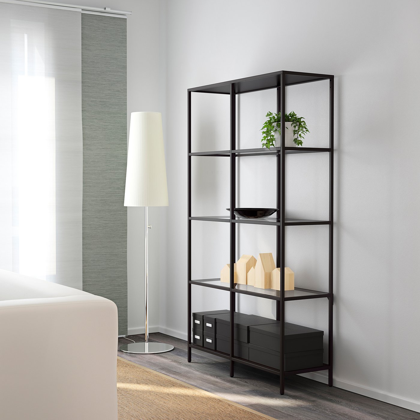 VITTSJÖ ヴィットショー シェルフユニット, ブラックブラウン, ガラス