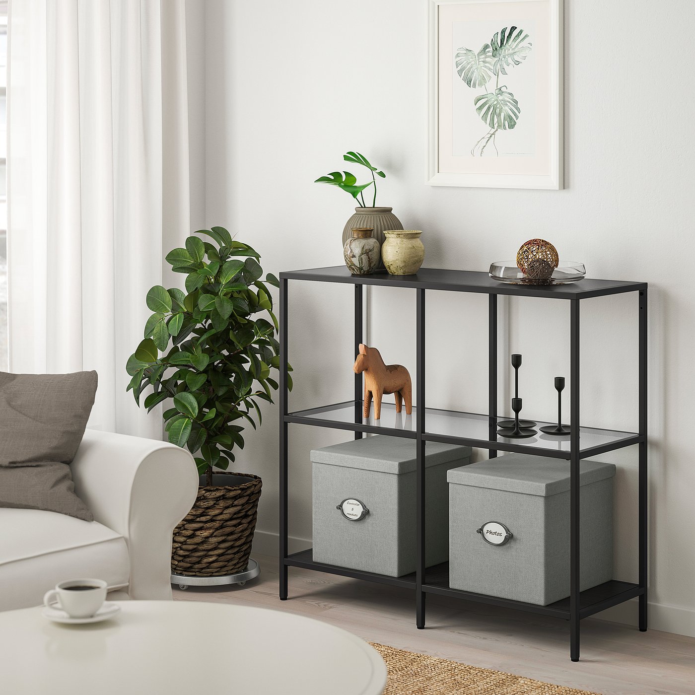 VITTSJÖ ヴィットショー シェルフユニット, ブラックブラウン, ガラス