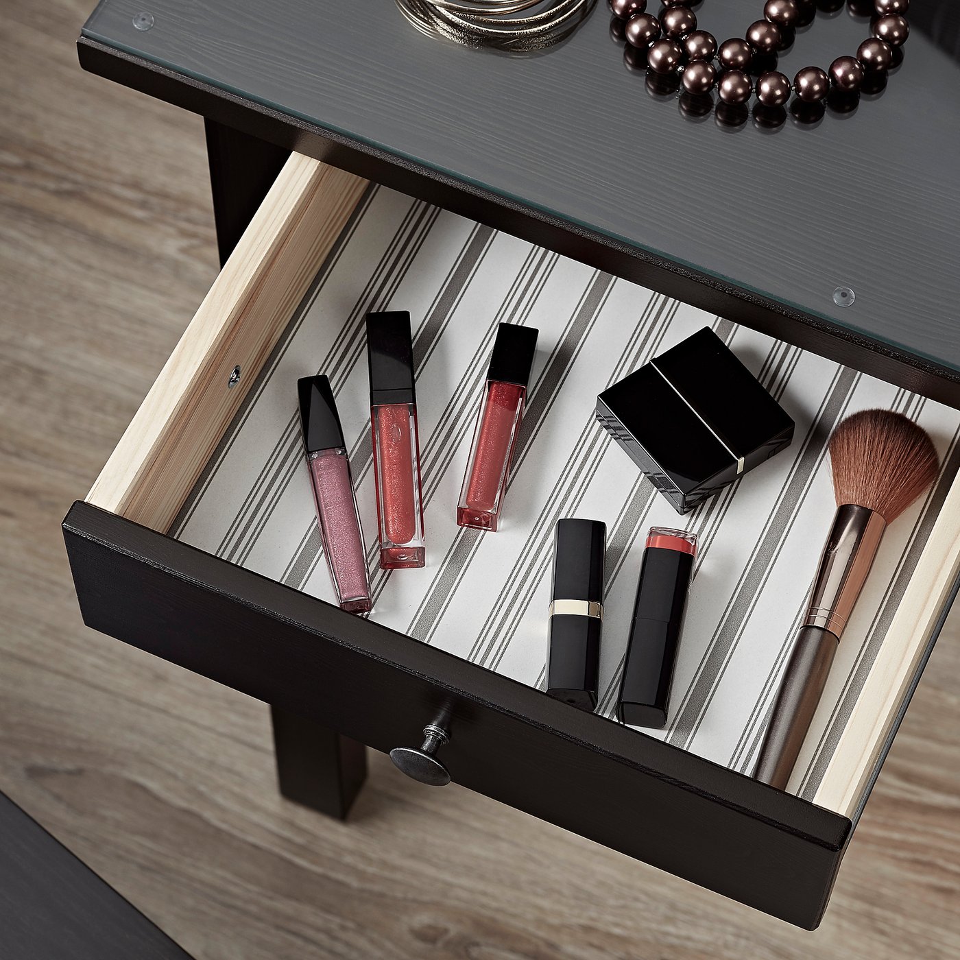 HEMNES dressing table with mirror, black-brown, 431/4x173/4